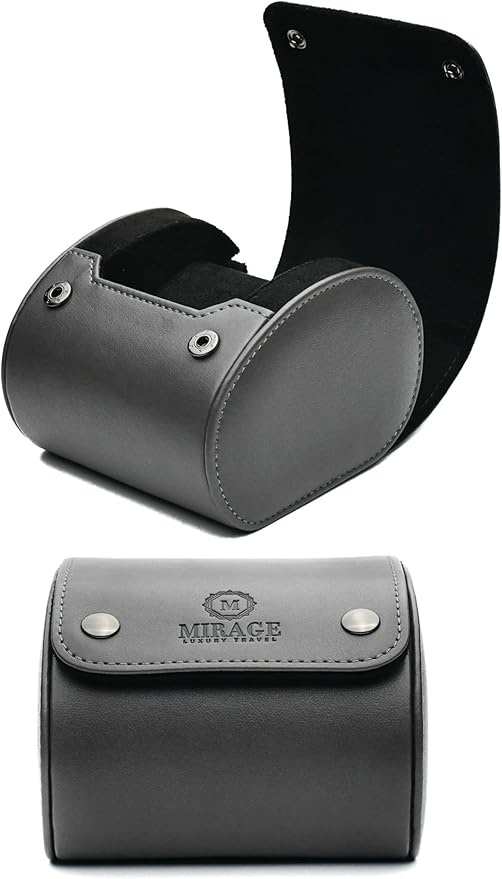 Single Watch Roll Case Watch Travel Case Box 1 Watch Display Case Slate Gray Swiss Motif Design Vegan Leather
