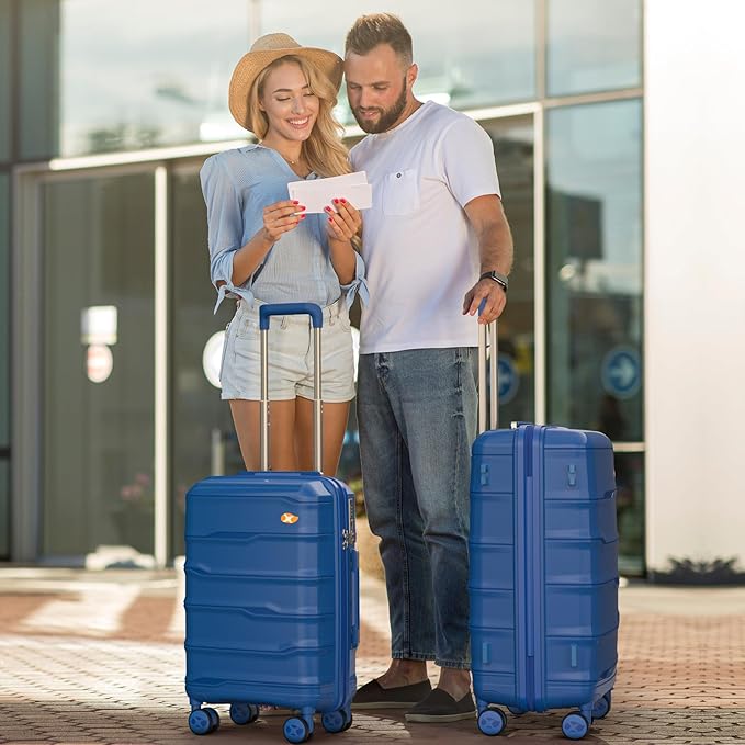 24 Inch Luggage with Spinner Wheels, Hard Shell Suitcase, Lightweight PP Luggages with TSA Lock, Checked-Medium Suitcases 24-Inch, Blue