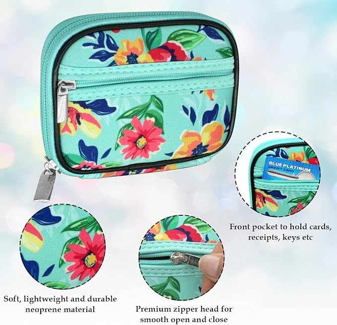 Serfeymi Weekly Travel Pill Organizer Pill Case for Purse with Removable 7 Day Pill Box, Fashionable Travel Medicine Organizer Pill Container for Medicine, Vitamin, Supplement - Bloom 01 + Green 01