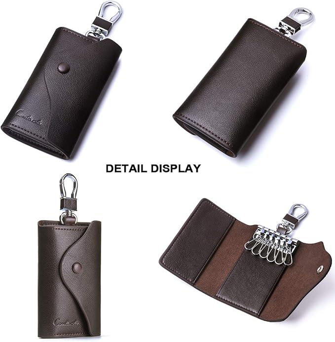 Contacts Car Key Case for Men and Women Small Leather Key Holder Key Cover with 6 KeyChains