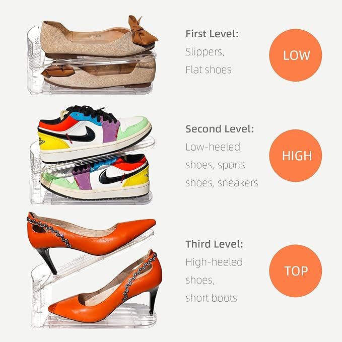 Shoe Slots Organizer, 20PCS Adjustable Double Layer Stack Shoe Rack, 50% Space-Saving Storage Rack Holder, Transparent
