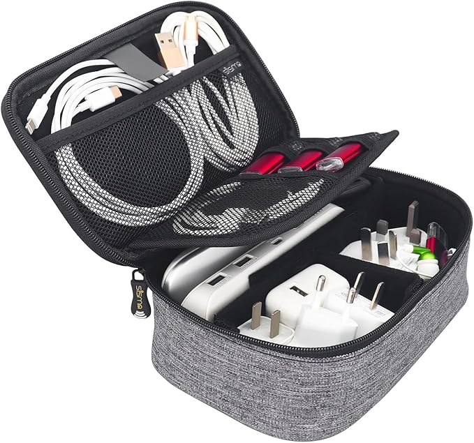 sisma Electronics Cords Organizer Tech Accessories Storage Case Travel Small Carrying Bag for Charging Cables Adapter USB Plugs Power Cord Leads - Grey 1680d