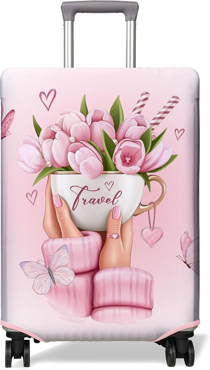 Travel Luggage Cover Suitcase Protector Fits 18-32 Inch Wheel Covers PatternedTravel Related Items Flower Luggage Protector Elastic L