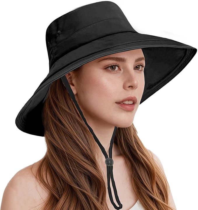 Sun Hats for Women Wide Brim Ponytail UV Protection Beach Hat Packable Waterproof Bucket Hat for Travel Hiking Gardening