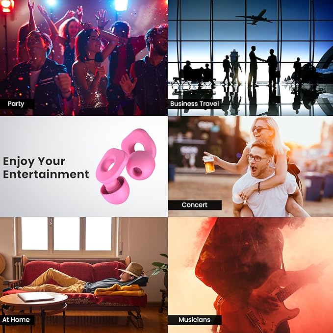 2 Pairs of Earplugs for Sleeping,Reusable Hearing Protection Earplugs with 8 Pairs Ear Tips & One Connector Cord,Soft Earplugs for Noise Reduction,Concert,Musician & Work - 25dB-30dB