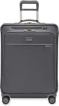 Briggs & Riley 26" Medium Expandable Spinner - Checked Luggage for Travel, Suitcases with Wheels, Softside Rolling Bag for Men & Women, Self-Repairing Zipper - Baseline Collection, Steel Gray