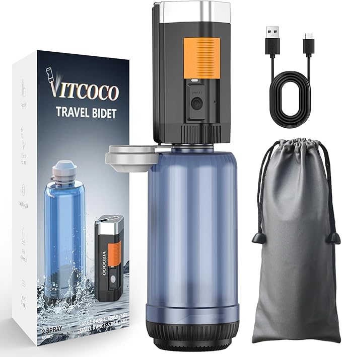 Portable Bidet for Travel, VITCOCO Rechargeable Bidet Sprayer with 400ml Bottle Capacity, Waterproof High Pressure Handheld Bidet for Women/Men, Postpartum Care, Hygiene Cleaning