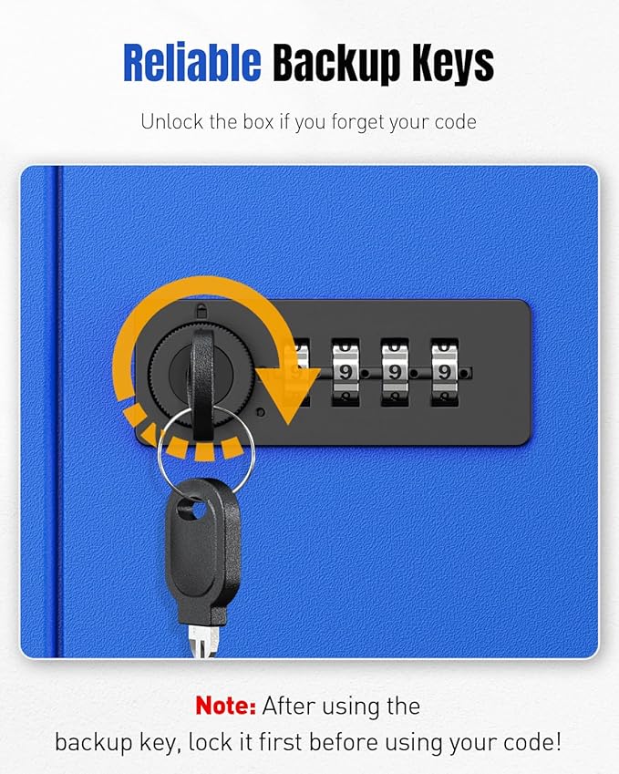 Uniclife 60 Keys Key Lock Box with Code, Wall Mount Key Box, Key Cabinet with Key Racks and Tags, Lock Box for Keys, Key Lockbox, Key Storage Box for Home Office & Company, Blue