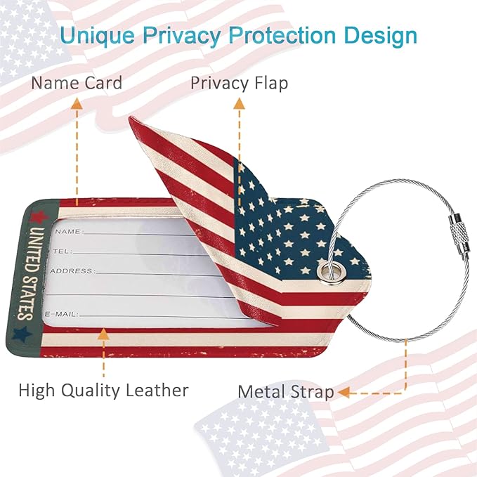 2 Pack Luggage Tag for Suitcase, Cute Unique Leather Suitcase Tags Identifiers with Privacy Name Address Labels & Durable Steel Loop for Women Men Travel