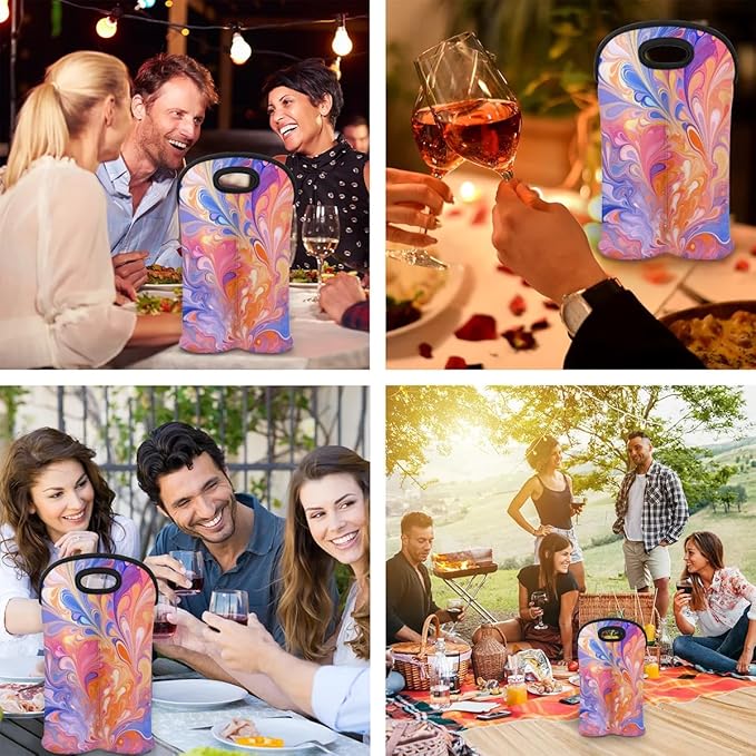 Wine Carrier Tote Personalized Bag for 2 Bottles - Neoprene Wine Bottle Holder with Carry Handle, Wine Protective Bag Insulated Bag Beer Cans Water Bottle Holder for Travel Picnic,Style4