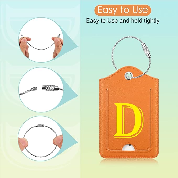Fintie Luggage Tags, Privacy Cover ID Label with Stainless Steel Loop and Address Card for Travel Bag Suitcase, Orange-D (2 Piece)