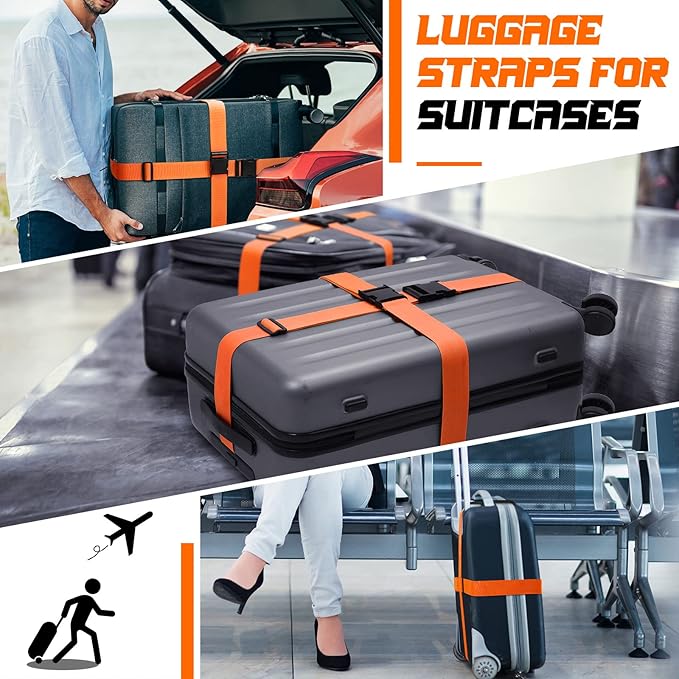 Eccliy 12 Pack Luggage Straps Suitcase Belts Wide Adjustable Packing Straps Travel Belts Accessories for Business Packing(Orange)