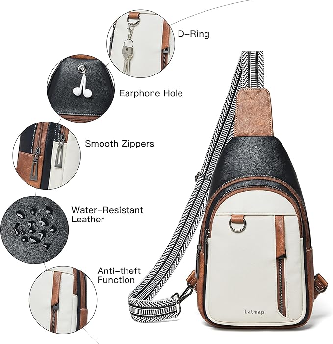 7L Sling Bag for Women Men Leather Small Sling Backpack Daypack Anti Theft Fanny Pack Crossbody Purse Travel