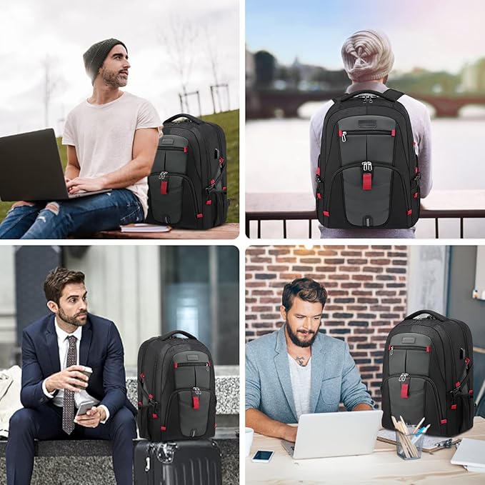 LOVEVOOK 17 inch Travel Laptop Backpack, DarkGrey, Waterproof, Anti-Theft with Lock, USB Charging Port, Large Capacity, Multi-Purpose
