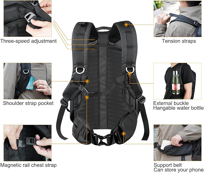 Besnfoto Camera Backpack Waterproof for Photographer DSLR Photography Bag Large with Laptop Compartment Tripod Holder for Men Hiking, Black