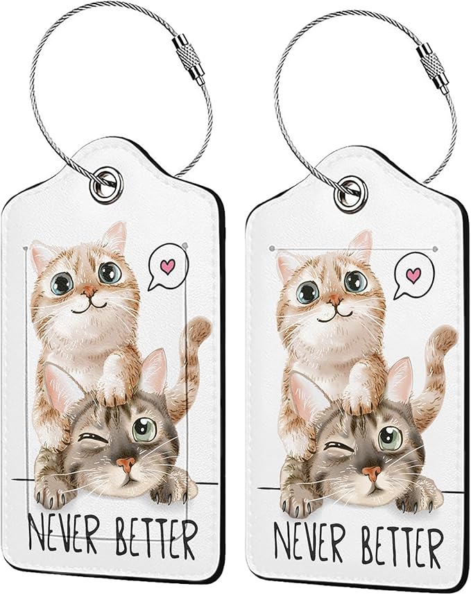 Cats in Love 2-Pack Luggage Tags for Suitcases,Leather Baggage Tag with Loop, Tags Private Name ID Labels for Women Girl Men Boys Travel Baggage Suitcase
