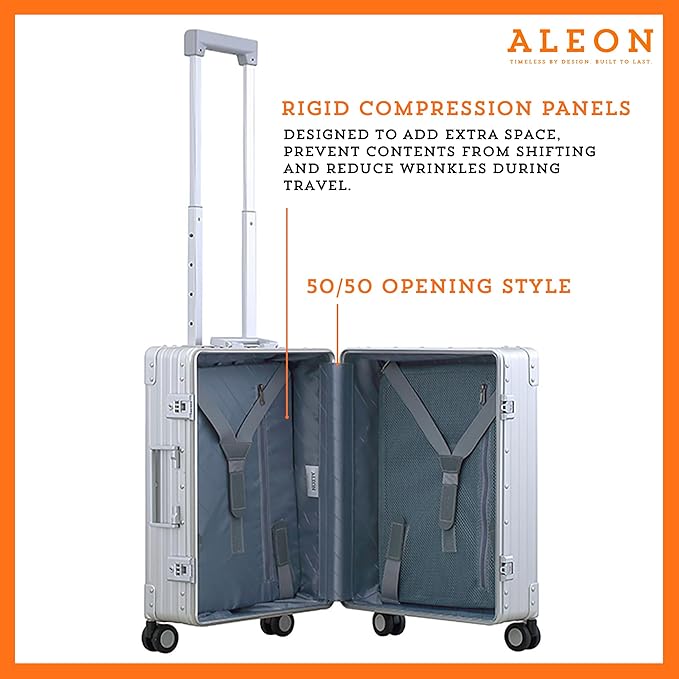 All Aluminum Lightweight Carry-On Luggage - Hardside Carry-On Suitcase, TSA Approved, Hard Shell Suitcase for Travel, Airline Approved 21 Inch Hard Spinner Wheels Luggage (Platinum)
