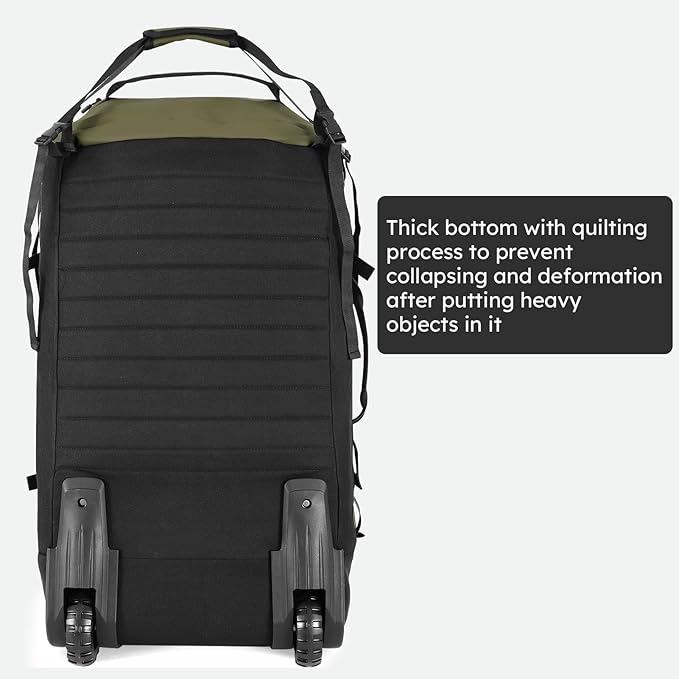 86L 30” Folding Duffle Backpack with 2 Wheels,Travel Bag with Separate Shoe Compartment,Army Green
