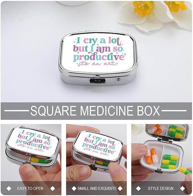 Metal 2 Compartment Pill Organizer Travel Friendly Portable Compact Pill Box Cute Pill Case to Hold Vitamins,Fish Oil,Supplements,Meds,Tablet for Purse,Pocket. (CRY)