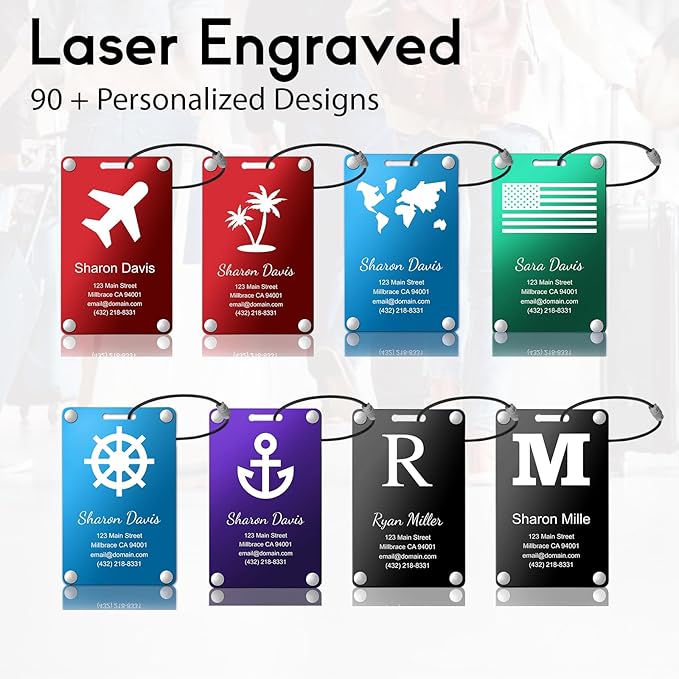 Personalized Luggage Tags: Custom Metal Luggage Tags for Suitcases, Backpacks and Bags with Your Personalized Text (Red)