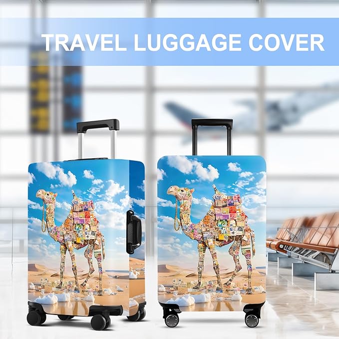Camel Luggage Cover Washable Suitcase Protector Anti-Scratch,Stretchable Fit for 20-34Inch Luggage Durable Travel Bag Cover with Zipper Closure (XL(32-34inch suitcase))
