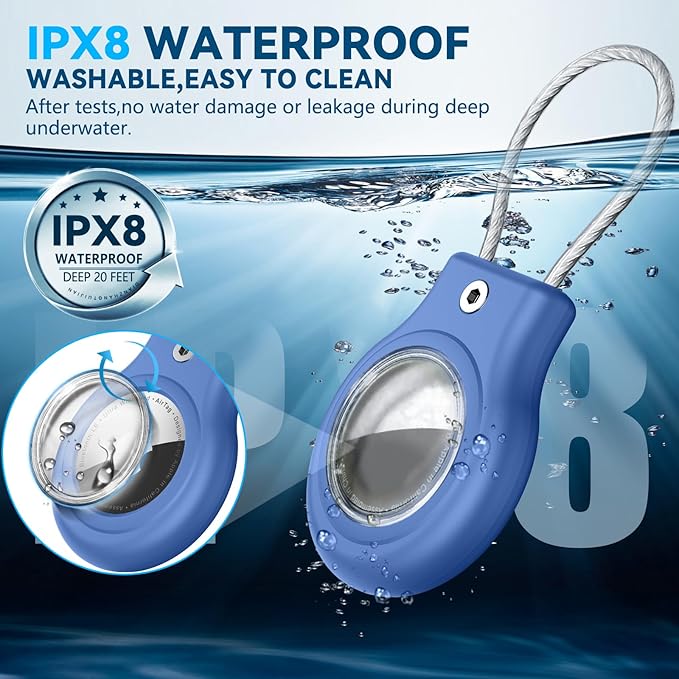 Waterproof Airtag Holder,Airtag Case with Secure Lock,Airtags Keychain for Apple Airtag,Anti-Lost Protective Cover Air tag Accessories for GPS Item Finder Tracker Luggage,Bag,Key,Pet,Cat Dog,Blue