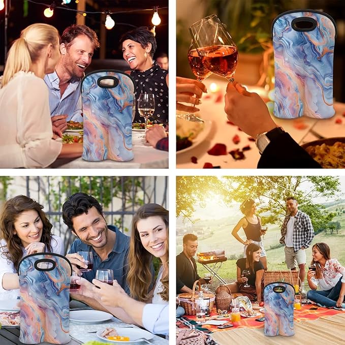 Wine Carrier Tote Personalized Bag for 2 Bottles - Neoprene Wine Bottle Holder with Carry Handle, Wine Protective Bag Insulated Bag Beer Cans Water Bottle Holder for Travel Picnic,Style26