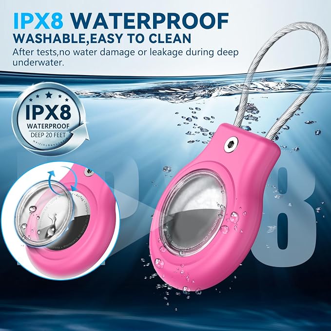 Waterproof Airtag Holder,4 Pack Airtag Case with Secure Lock,Airtags Keychain for Apple Air tag,Anti-Lost Protective Case Air tags Accessories for GPS Tracker Luggage,Key,Pet-Orange/Yellow/Green/Pink