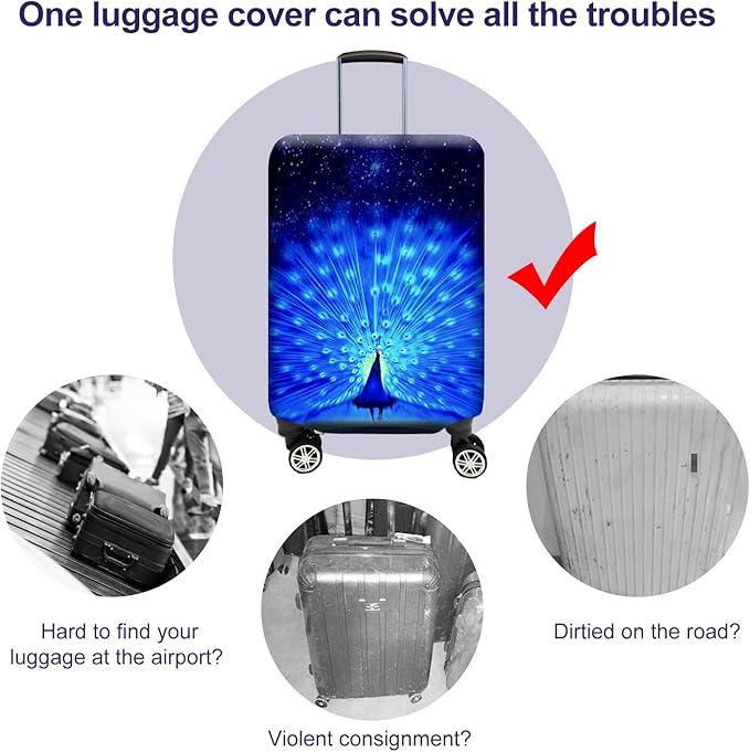 7-Mi Suitcase Cover 3D Print Design Travel Luggage Protector Trolley Case Cover 19"-20" Sleeve, BluePeacock