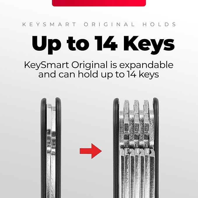 KEYSMART Key Holder for Keychain - Compact Key Organizer for Key Chain, Minimalist Clutter-Free EDC Keychains Key Ring, Black Flex, 8 Keys