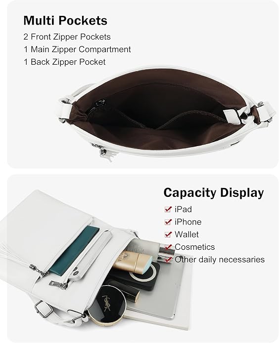 MASINTOR Crossbody Purses for Women, Multi Pocket Casual Crossbody Bag, Adjustable Strap Shoulder Bag with Tassel