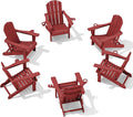 SERWALL Adirondack Chair with Cup Holders - Composite Adirondack Chairs Set of 6 HDPE Outdoor Chairs All Weather Use- Dark Red