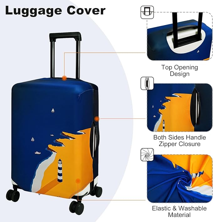 HYPER VENTURE Washable Luggage Cover - Fashion Suitcase Protector Fits 27-30 Inch Luggage (Lighthouse, L)