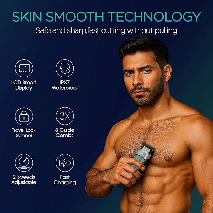 VOYOR Body Hair Trimmer for Men,Electric Razor,Versatile Groin & Body Trimmer,Waterproof and Cordless Shaver,Manscaper for Men,USB-C Charging Groomer,Ceramic Blade Razor Male Grooming HT310 (Green)
