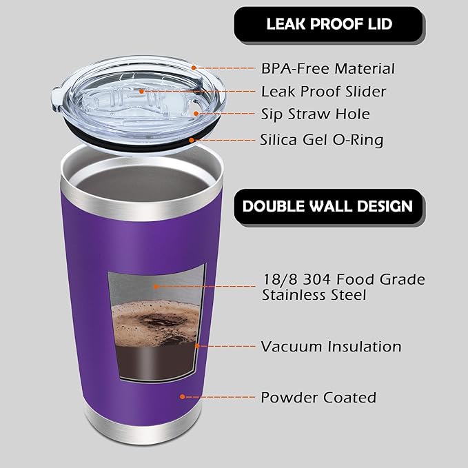 20oz Tumbler Bulk Stainless Steel Tumblers with Lid Vacuum Insulated Double Wall Travel Coffee Mug Powder Coated Tumbler Cup for Hot and Cold Drinks(Purple, 12 pack)