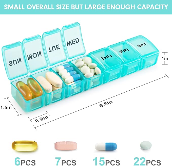 Small Pill Organizer 2 Times a Day, 2 Pack 7 Day Pill Box 1 Time a Day, Travel Friendly Day Night Vitamin Organizer, Weekly AM PM Pill Case Container