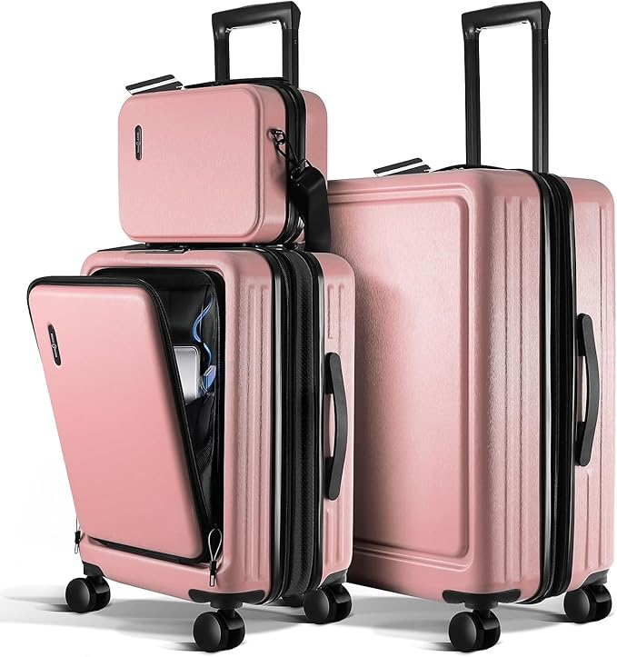 Luggage Sets 3 Piece, 22 Inch Carry on Luggage and 28 Inch Suitcases with Wheels Spinner, Durable Hard Shell Suitcase Set, Expandable Travel Suitcase, Pink