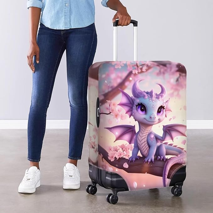Dragon Suitcase Cover Elastic Thickness Travel Luggage Protector with Invisible Zip Washable Anti-Scratch Luggage Covers Universal Fits 18-21'' Spandex Baggage Case, Cherry Floral
