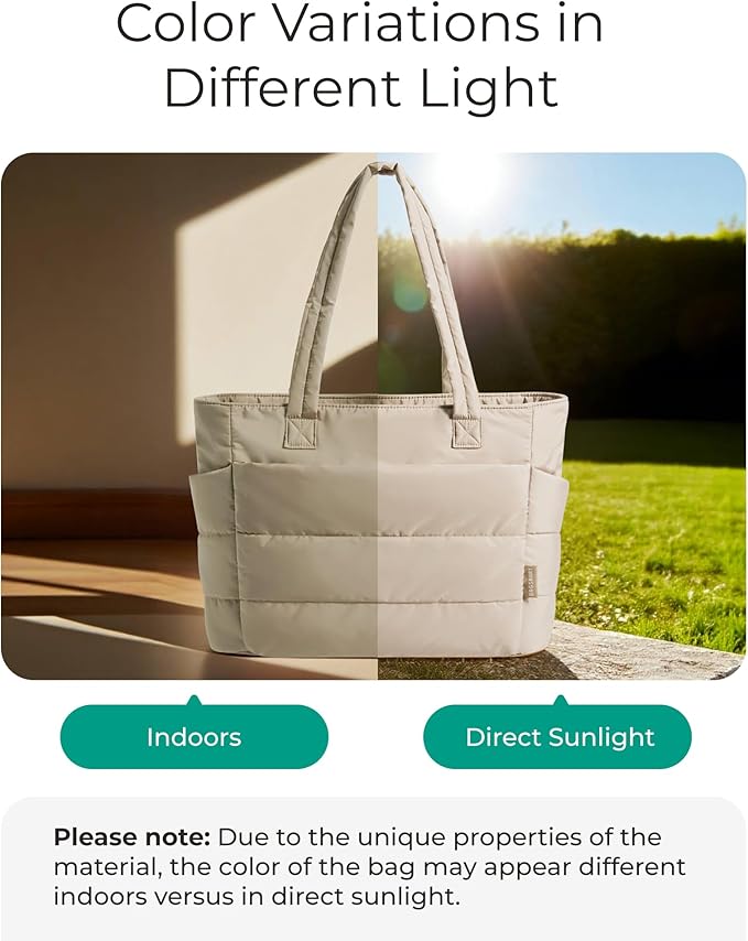BAGSMART Tote Bag for Women, Lightweight Puffy Tote Bag with Compartments Shoulder Bag Handbag for Travel, Work, Gym,