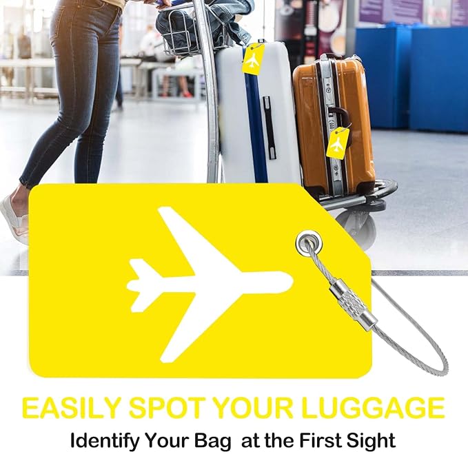 8pack Luggage Tags for Suitcases with Name ID Card， Quickly Spot Luggage Identifier Tags, Flexible Silicone Name Tags for Backpacks, Suitcases, Travel Bags, Baggage, Cruise (Yellow)