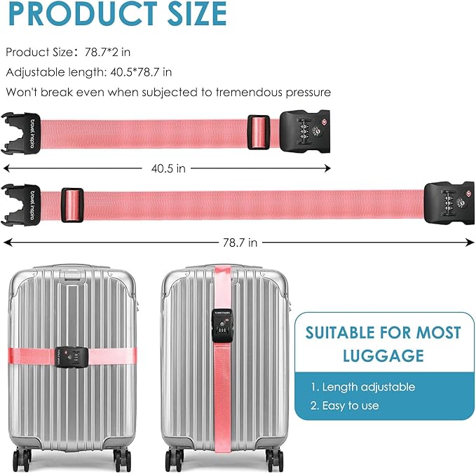 Travel Inspira Luggage Straps for Suitcases with TSA Lock, Protect Your Luggage Anti-Burst, High Visibility Color, Easy to Identify Luggage Adjustable Heavy Duty Belt for 20-32 Inch Suitcases