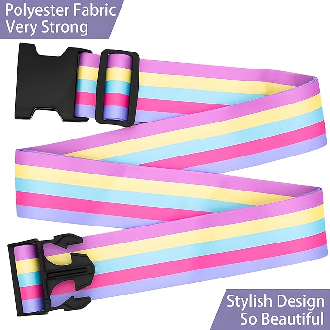 Rainbow Luggage Straps for Suitcases, Adjustable Luggage Travel Belts to Keep Luggage Security While Travel, Strong Polyester Fabric, Easy-to-Recognize Stylish Design Travel Accessories, 2 Pack