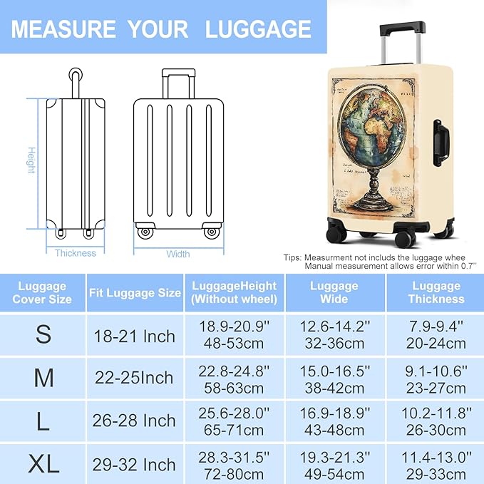 Luggage Cover Washable Suitcase Protector Anti-scratch Suitcase cover Fits 20-34 Inch Luggage (Globe, M(24-26inch suitcase))