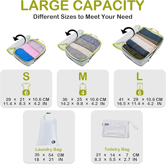 Cipway Compression Packing Cubes, See Through Mesh Luggage Organizer Bags, Travel Essentials for Carry on Suitcase with Laundry Bag and Clear Toiletries Bag（6 Pcs,White）
