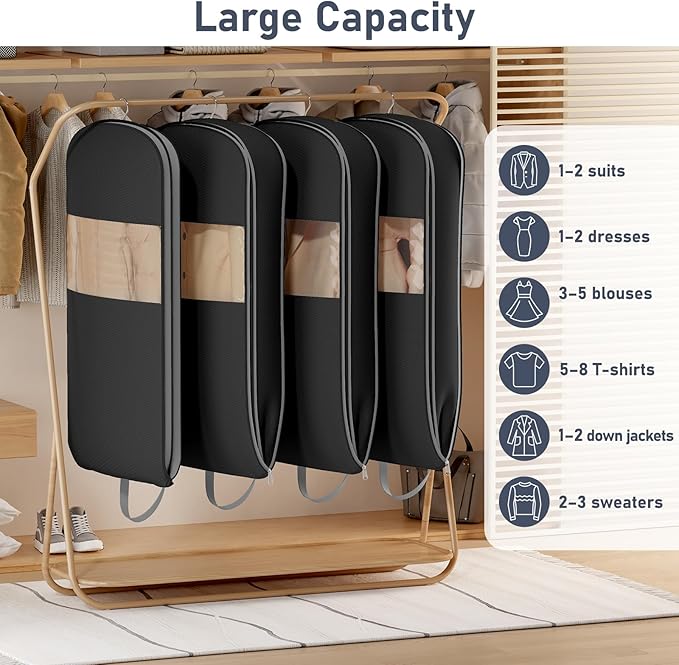 DIMJ 2 Pack 43" Space Saving Garment Bags for Hanging Clothes With Compression Zipper Carry Handles and Window, Washable Suit Bag for Dress, Clothes, Coats, Down Jacket, Closet, Moving, Travel
