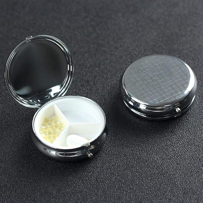 Custom Round Pill Case, Personalized Name/Photo Decor Travel Jewelry Organizer Container Medicine Vitamin Pill case - 3 Compartment