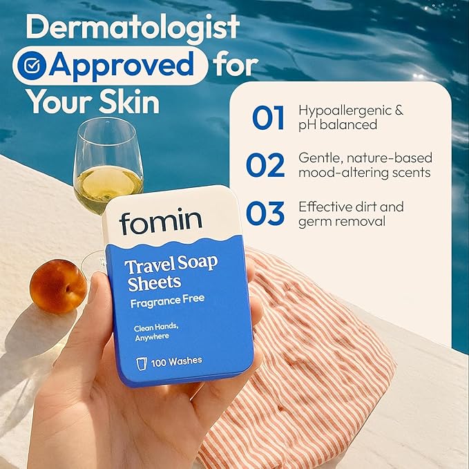 FOMIN - Antibacterial Paper Soap Sheets Tin for Traveling - (300 Sheets) Unscented - Portable Travel Hand Soap Sheet, Dissolvable Mini Camping Hand Soap for Hand Washing