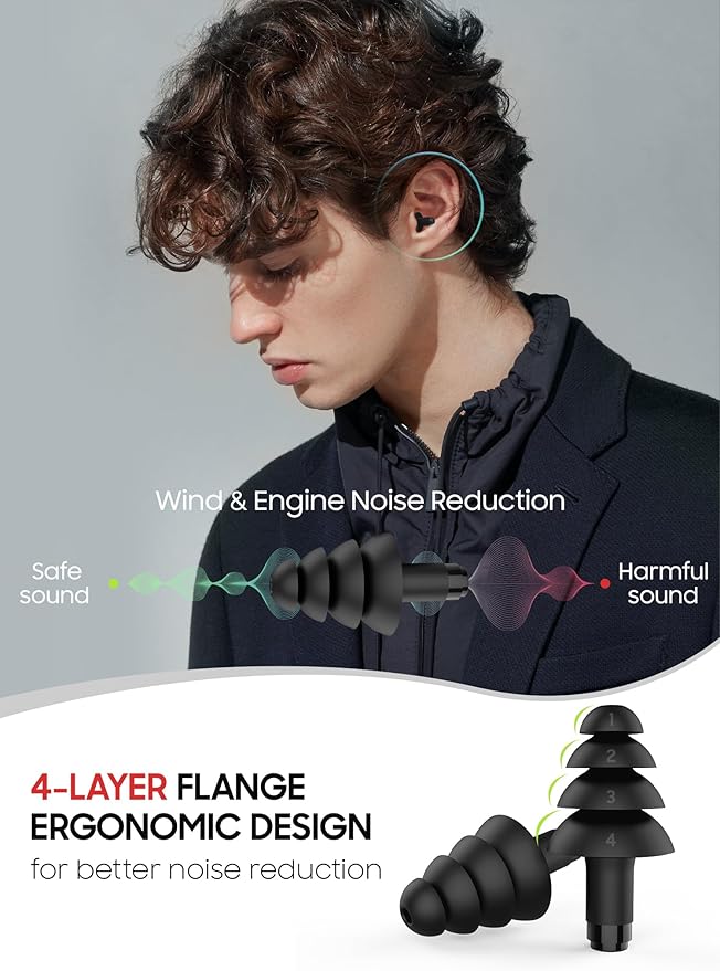 Motorcycle Ear Plugs, 2 Pairs Reusable Silicone, 26dB Wind Noise Reduction & Ear Protection Earplugs with Safety Cord & Travel Case, Comfort Fit for Motorbike, Highway Riding, Touring & Shooting