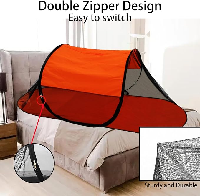 CMINGJ Large Pop Up Mosquito Tent, Portable Foldable Mosquito Net with Bottom for Bed, Camping, Travel, Patio, Suitable for Outdoor Indoor (78 * 28 * 27inch) (Orange Bottom & Top)