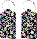2 Pcs Luggage Tags for Suitcase, Cute Unique PU Leather Travel Bag Tag with Privacy Cover ID Label Address Card and Durable Metal Ring Suitable for Men Women Children Backpack,Colorful Dog Paw Prints